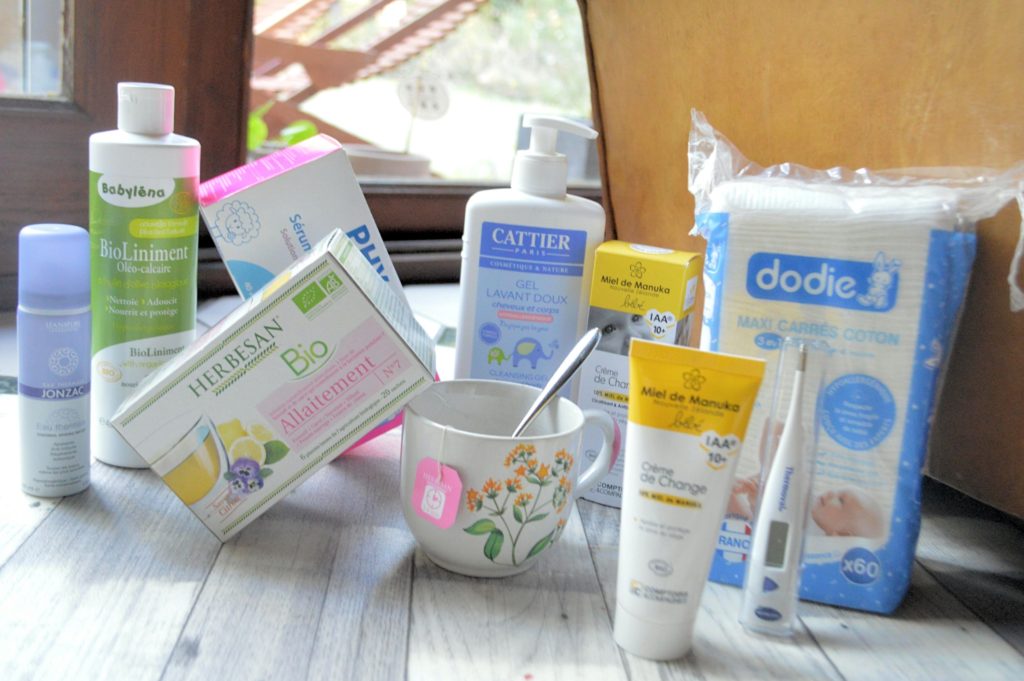 sélection produits maternité shop pharmacie gel lavant Cattier tisane bio Herbesan Carrés de cotons Dodie
